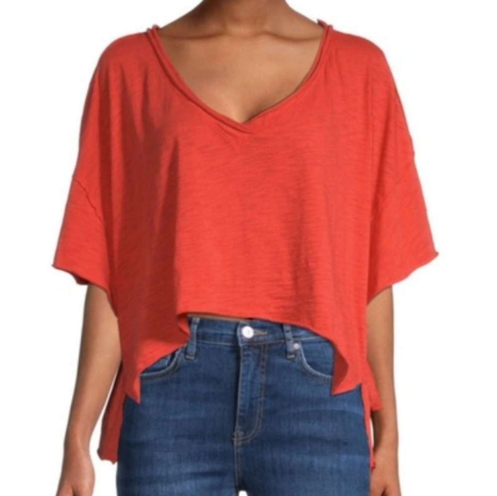 Free People Red Short Sleeve Tee